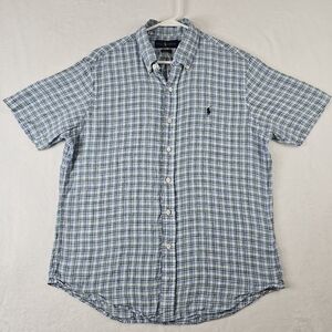 Ralph Lauren Polo Men's Size Medium 100% Linen Plaid Shirt Button Up